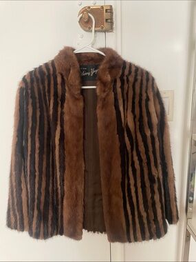 Mink Brown & Black Striped Fur Jacket